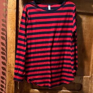 Tickled Teal Striped Long Sleeve Top in Red and Navy